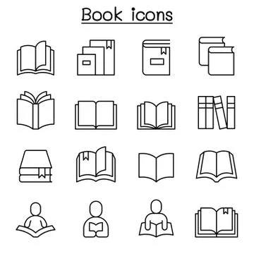 Book, Learning, Reading &amp; education icon set in thin line style Stock Illustration