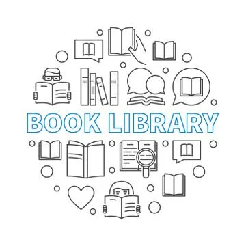 Book Library vector concept round outline illustration Stock Illustration