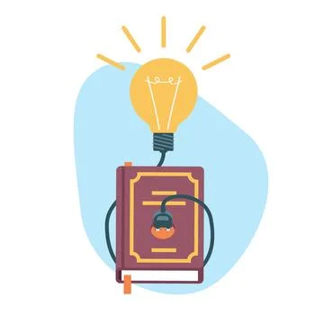 Book with light bulb idea above it, concept of gaining knowledge from books Stock Illustration