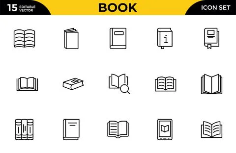 Book line icon set for school and education. Various books, literature, dic.. Stock Illustration