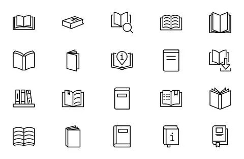 Book line icon set for school and education. Various books, literature, dic.. Stock Illustration