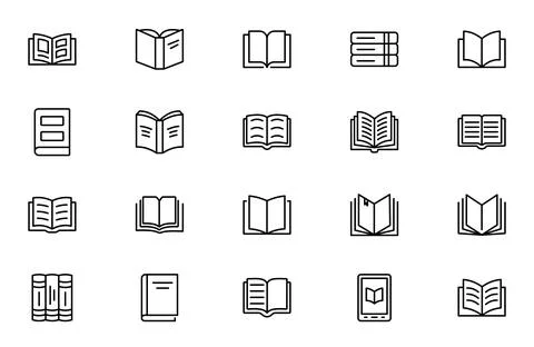 Book line icon set for school and education. Various books, literature, dic.. Stock Illustration