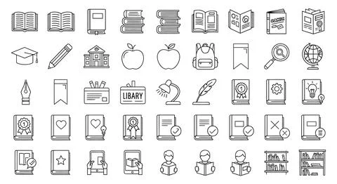 Book line icon set. Set of outline icons Stock Illustration
