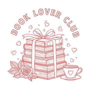 Book lover club tall stack rose valentine design Stock Illustration