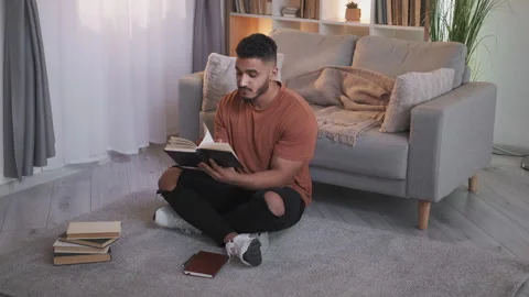 Book lover home reading intelligent guy literature Stock Footage 201665541