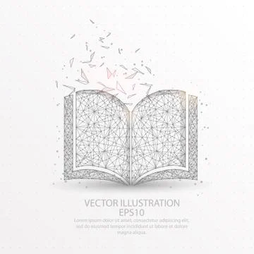 Book low poly wire frame on white background. Stock Illustration