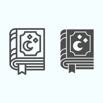 Book of magic spells line and solid icon. Wizard pocketbook with moon and stars Stock Illustration