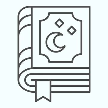 Book of magic spells thin line icon. Wizard pocketbook with moon and stars Stock Illustration