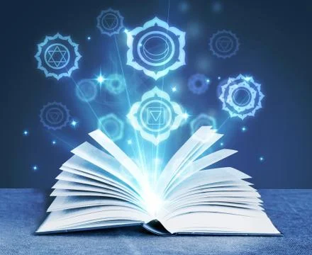 Book with magic symbols Stock Photos