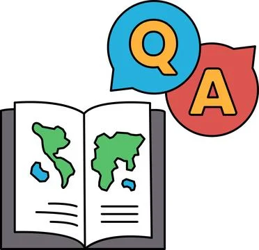 A book with a map on the cover and a question mark and an A on the right side Stock Illustration