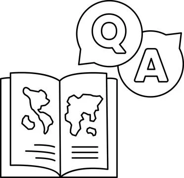 A book with a map on the cover and a question mark and an A on the right side Stock Illustration