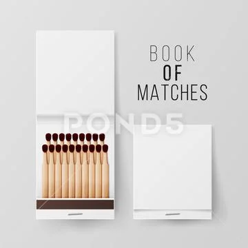 Book Of Matches Vector. Top View Closed Opened Blank. Empty Mock Up. Realistic Stock Illustration