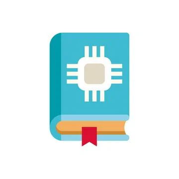 Book with microchip representing ai learning and digital knowledge Stock Illustration