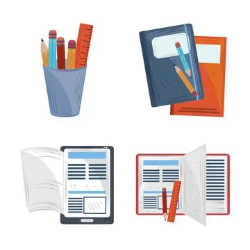 Book mobile ebook read study learn education academic icons set Stock Illustration