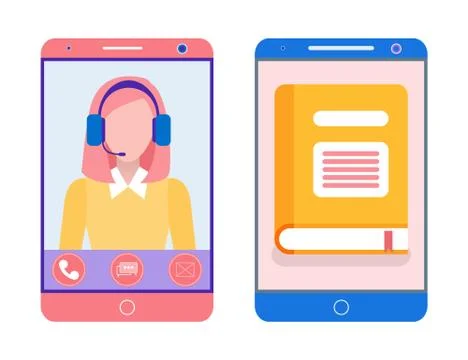 Book on Mobile Phone and Smart Lady in Smartphone 스톡 일러스트