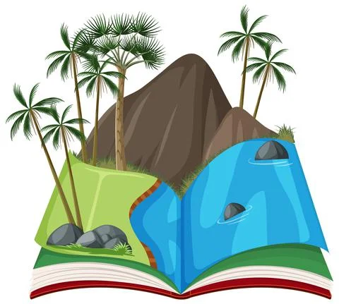 Book with mountain and river Stock Illustration