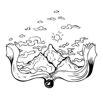 Book with mountains and clouds. Stock Illustration