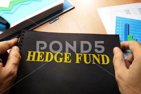 Book with name hedge fund and trading data. Stock Photos