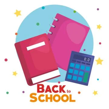 Book with notebook and calculator elementary suppies Stock Illustration