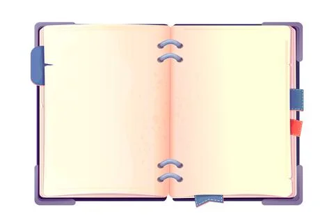Book, notebook open and empty pages top view in cartoon style isolated on white Stock Illustration