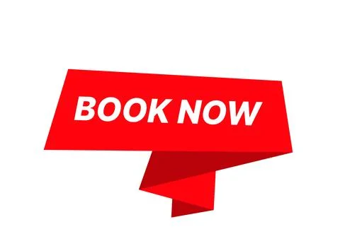 Book now banner with speech bubble label, sticker and sign template, modern call Illustrazione stock