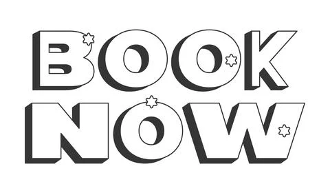 Book now bold black and white 3D text Stock Illustration