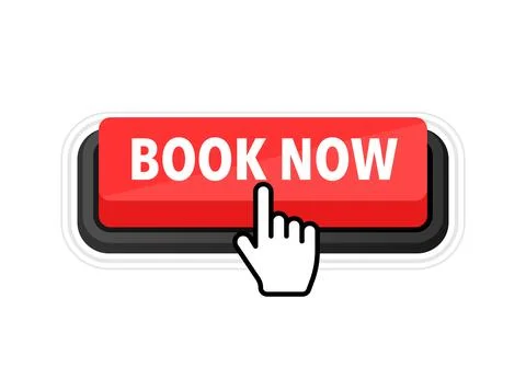 Book now button with cursor. Pointer click. Vector web button. Illustrazione stock