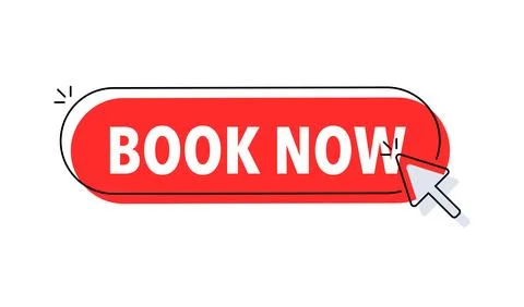 Book now button with cursor. Pointer click. Vector web button. Stock Illustration