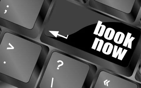 Book now button on keyboard key, web icon, web button Stock Illustration