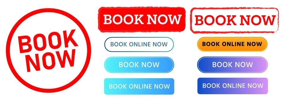 Book now rectangle red stamp and button website modern online for order Stock Illustration