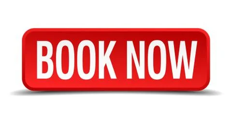 Book now red three-dimensional square button isolated on white background Stock Illustration