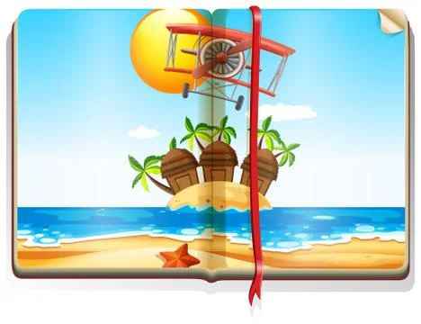 Book with ocean scene Stock Illustration