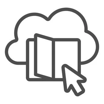 Book with online cloud line icon, online education concept, Online Library sign 库存插图