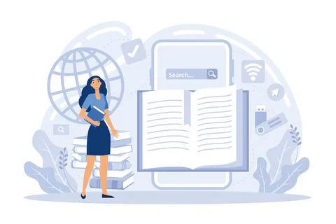 Book online reading. Digital library, e reading, ebooks archive. Internet b.. Stock Illustration