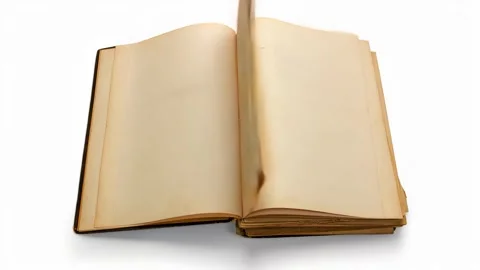 Book is open to a blank page. The wind turns the pages of an old book Stock Footage 305338362