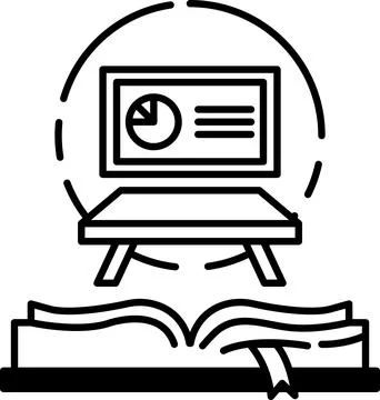 Book is open to a page with a picture of a table and a slide projector Stock Illustration
