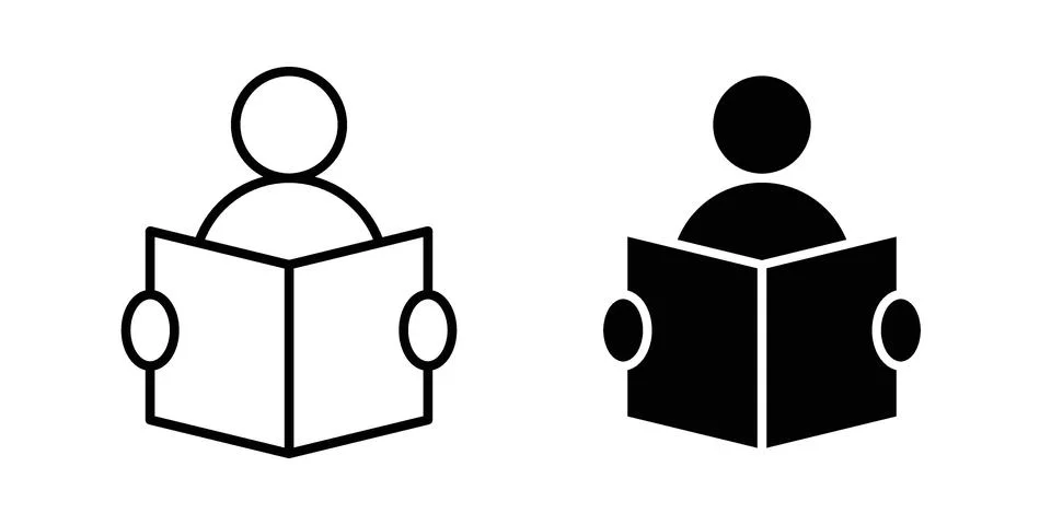 Book open reader icon. Outline, flat icons Stock Illustration