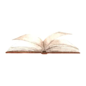 Book open, textbook. Hand drawn watercolor illustration isolated. Education Stock Illustration