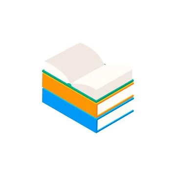 Book open vector isometric stack school illustration icon. Children books flat Illustrazione stock