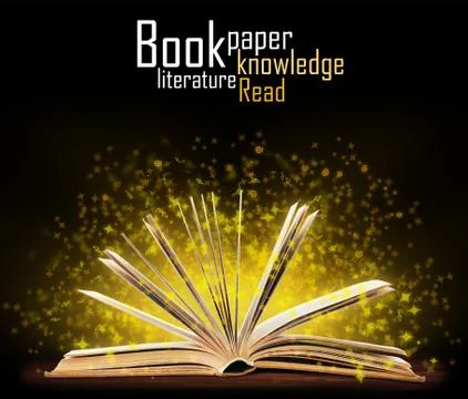Book. Opened book with special light. Education Stock Photos