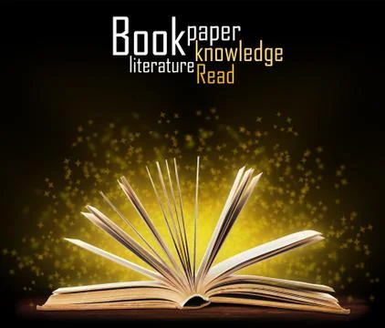 Book. Opened book with special light. Education Foto stock