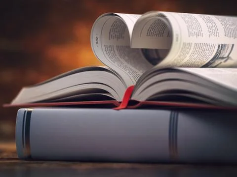 Book with opened pages in form of heart with space for text. Reading, religio Stockillustratie