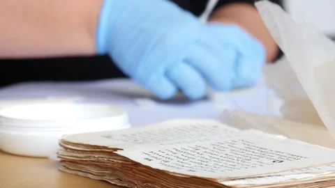 Book page being restored Close-up  Stock Footage 152176668