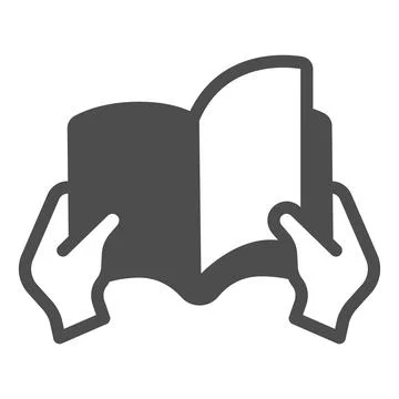 Book with page in hand solid icon, children book day concept, page in hand 스톡 일러스트