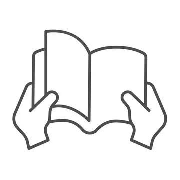 Book with page in hand thin line icon, children book day concept, page in hand Ilustração Stock
