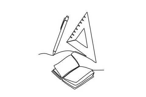 A book, pen, and triangular ruler Illustrazione stock