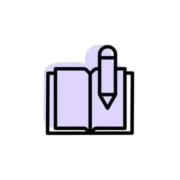 Book, pen with color shadow vector icon in book set Stock Illustration