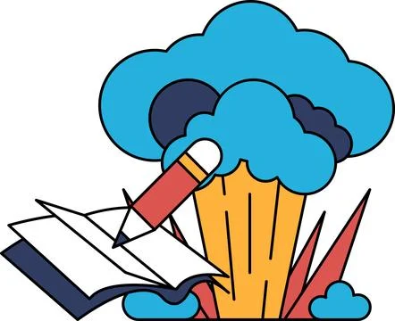 A book with a pencil on it is on top of a cloud Illustrazione stock