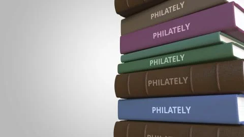 Book with PHILATELY title, 3D rendering Illustrazione stock