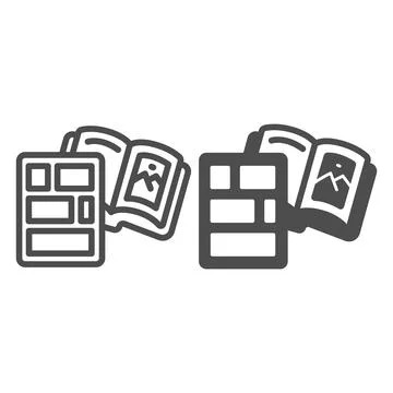 Book with pictures line and solid icon, children book day concept, comic strip 스톡 일러스트